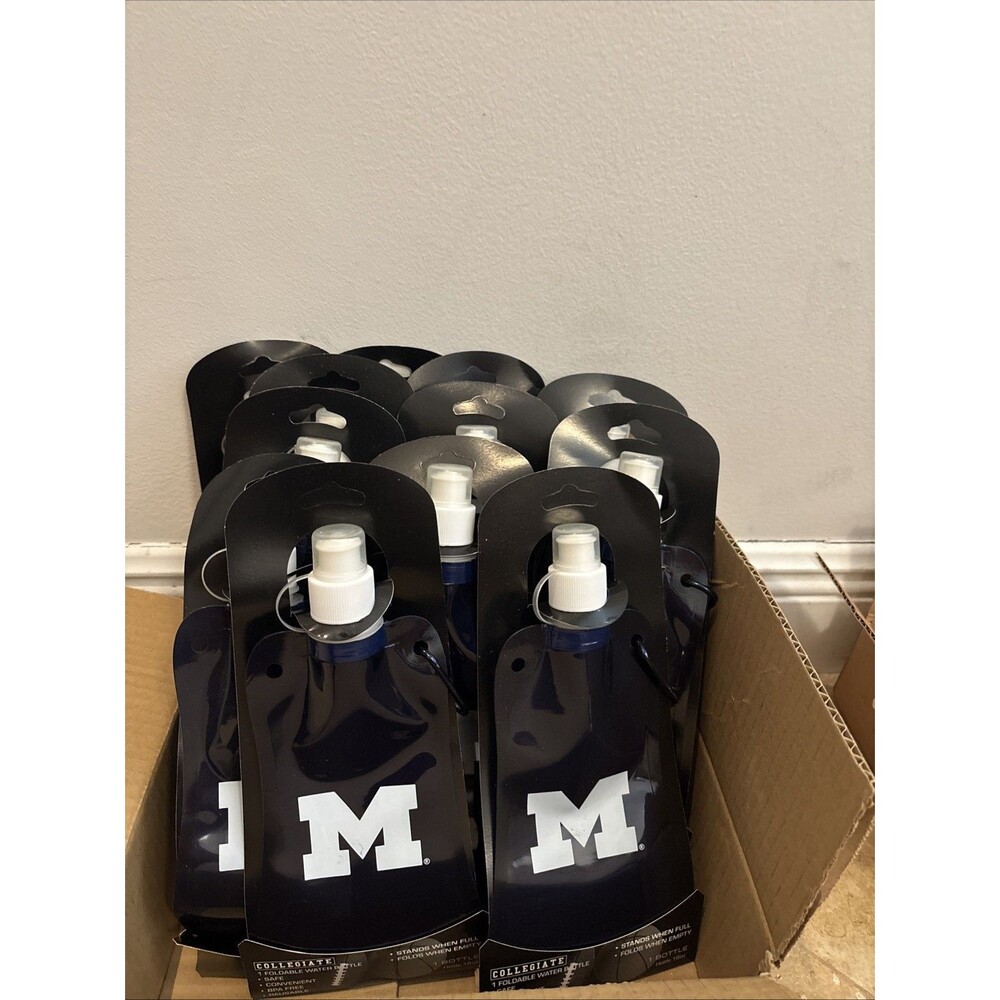 Lot Set of 12 NCAA Michigan Wolverines 16 oz Foldable Water Bottle Gameday